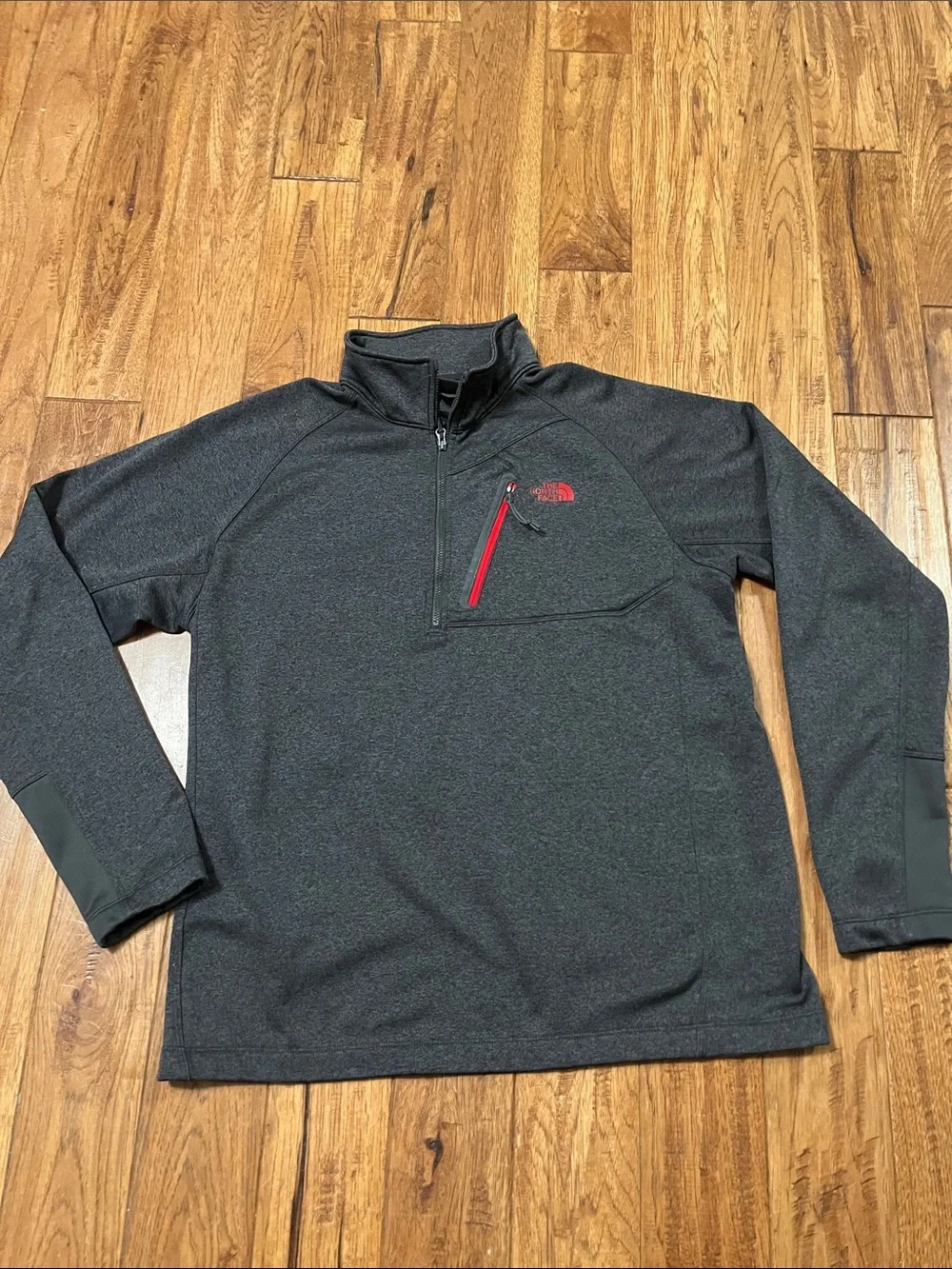 The North Face Men's Charcoal Pullover Red Zip Pocket large shirt jacket #914